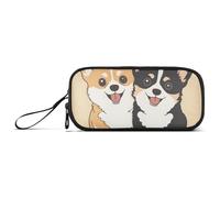 ISAOA Astuccio con due simpatici cani Corgi di grande capacità, 3 scomparti, portatile, grande, per adolescenti, ragazzi, ragazze, adulti, studenti, Due Carino Corgi Cane, Taglia unica, Organizer per