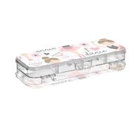 ISAOA Astuccio con graziosa ballerina con cuori, con coperchio a scatto, a due piani, trasparente, con 4 righelli, organizer per penne e penne, per scuola e ufficio
