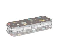 ISAOA Astuccio con grazioso animale, astronauta, razzo, navi, matite, con coperchio a scatto, a doppio strato, trasparente, con 4 righelli divisori, organizer per penne per scuola e ufficio
