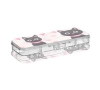 ISAOA Astuccio con grazioso gatto nero con fiocco rosa e cuori, con coperchio a scatto, astuccio trasparente a due piani con 4 righelli divisori, organizer per penne per scuola e ufficio