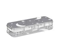 ISAOA Astuccio con luna, stelle e nuvole sul cielo di mezzanotte, con coperchio a scatto, astuccio trasparente a due piani, con 4 righelli divisori, organizer per penne per scuola e ufficio
