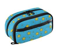 ISAOA Astuccio con motivo a stella a cinque punte giallo e blu con sfondo in PVC trasparente, impermeabile con cerniera, organizer con divisore in PE, grande capacità, per scuola e ufficio