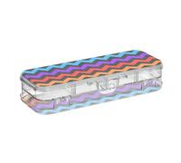 ISAOA Astuccio con motivo geometrico arcobaleno a zig-zag, con coperchio a scatto, astuccio trasparente a due piani con 4 righelli divisori, organizer per penne per scuola e ufficio