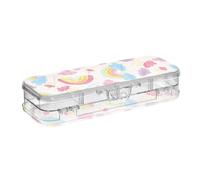 ISAOA Astuccio con nuvole colorate arcobaleno e gocce di pioggia, con coperchio a scatto, astuccio trasparente a due piani, con 4 righelli divisori, organizer per penne per scuola e ufficio