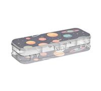 ISAOA Astuccio con pianeti colorati e stelle nel sistema solare, con coperchio a scatto, astuccio trasparente a due piani con 4 righelli divisori, organizer per penne per scuola e ufficio