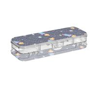 ISAOA Astuccio con pianeti, razzi e stelle, con coperchio a scatto, astuccio trasparente a due piani, con 4 righelli divisori, organizer per scuola e ufficio