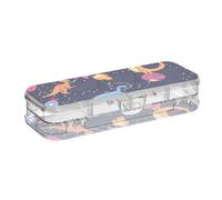ISAOA Astuccio Dino in Space Pencil Box con coperchio a scatto, astuccio trasparente a due piani con 4 righelli divisori, organizer per la scuola e l'ufficio