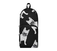 ISAOA Astuccio grande capacità con tasche multiple carino bulldog Sealess modello nero sacchetto sacchetto scuola ufficio adolescenti ragazze ragazzi, #01, Taglia unica, Adorabile