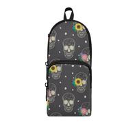 ISAOA Astuccio grande capacità con tasche multiple fiore girasole con teschio sacchetto sacchetto scuola ufficio adolescenti ragazze ragazzi, #01, Taglia unica, Adorabile