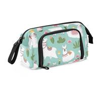 ISAOA Astuccio grande capiente, astuccio bianco con lama e cactus, con cerniera, organizer per cancelleria per ufficio, università, materiale scolastico, per adolescenti, ragazze, ragazzi e adulti,