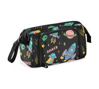 ISAOA Astuccio grande capiente, astuccio portapenne con alieni UFO, astronave, pianeta, con cerniera, organizer per cancelleria per ufficio, università, materiale scolastico, per adolescenti, ragazze,