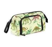 ISAOA Astuccio grande capiente, astuccio portapenne con dinosauri e foglie tropicali, con cerniera, organizer per cancelleria per ufficio, università, materiale scolastico, per adolescenti, ragazze,