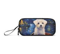 ISAOA Astuccio grande con 3 scomparti, con cagnolino sotto il cielo stellato, grande portamatite, portatile, per adolescenti, ragazzi, ragazze, adulti, studenti, Cane carino sotto il cielo stellato