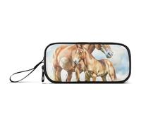 ISAOA Astuccio grande con 3 scomparti, grande capacità, con cavallo e puledro carino, astuccio portatile di grandi dimensioni, per adolescenti, ragazzi, ragazze, adulti, studenti, Cavallo e Puledro