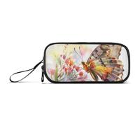ISAOA Astuccio grande con 3 scomparti, grande capacità, con farfalla e scritta "Stop on the Flower", Farfalla fermata sul fiore, Taglia unica, Organizer per borse