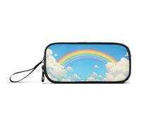 ISAOA Astuccio grande con 3 scomparti, grande capacità, con paesaggio blu cielo arcobaleno, astuccio portatile grande per matite, per adolescenti, ragazzi, ragazze, adulti, studenti, Paesaggio Blu
