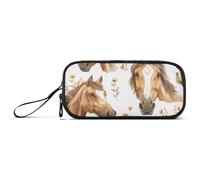 ISAOA Astuccio grande con 3 scomparti, grande capacità, con volto di cavalli, portatile, grande, per adolescenti, ragazzi, ragazze, adulti, studenti, Bella faccia di cavalli, Taglia unica, Organizer