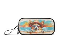ISAOA Astuccio grande con 3 scomparti per occhiali da sole Corgi Sunny Beach Scen, astuccio portatile di grandi dimensioni, per adolescenti, ragazzi, ragazze, adulti, studenti, Occhiali da sole Corgi