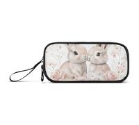 ISAOA Astuccio grande con due coniglietti e fiori, 3 scomparti, portatile, grande, per adolescenti, ragazzi, ragazze, adulti, studenti, Due Coniglietti Fiore, Taglia unica, Organizer per borse