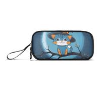 ISAOA Astuccio grande con gatto blu sulla luna, 3 scomparti, portatile, grande, per adolescenti, ragazzi, ragazze, adulti, studenti, Gatto Blu sulla Luna, Taglia unica, Organizer per borse