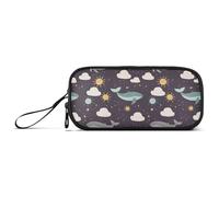 ISAOA Astuccio grande con motivo balena e nuvola, 3 scomparti, portatile, grande, per adolescenti, ragazzi, ragazze, adulti, studenti, Motivo sole balena nuvola, Taglia unica, Organizer per borse