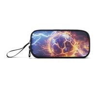ISAOA Astuccio grande con pallone da calcio in fuoco e fulmine, 3 scomparti, portatile, grande, per adolescenti, ragazzi, ragazze, adulti, studenti, Pallone da calcio in fuoco e fulmini, Taglia unica