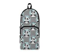 ISAOA Astuccio grande con tasche multiple, con grazioso panda in cerchio blu su un sacchetto a righe, per scuola, ufficio, adolescenti, ragazze e ragazzi, #01, Taglia unica, Adorabile