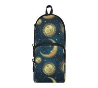 ISAOA Astuccio grande con tasche multiple, con luna dorata, sole e stelle, cielo notturno, stile bohémien, per scuola, ufficio, adolescenti, ragazze e ragazzi, #201, Taglia unica, Adorabile