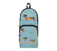 ISAOA Astuccio grande con tasche multiple, motivo: bassotto, cucciolo, cane, surf, onde, per scuola, ufficio, adolescenti, ragazze e ragazzi, #241, Taglia unica, Adorabile