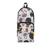 ISAOA Astuccio grande con tasche multiple stilizzate con teschio messicano colorato, per scuola, ufficio, adolescenti, ragazze e ragazzi, #01, Taglia unica, Adorabile