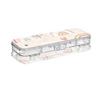 ISAOA Astuccio per matite colorate con arcobaleno e cuori, con coperchio a scatto, astuccio trasparente a due piani, con 4 righelli divisori, organizer per penne per scuola e ufficio