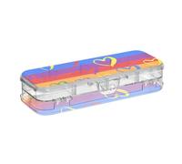 ISAOA Astuccio per matite con cuori di San Valentino, colori arcobaleno, con coperchio a scatto, astuccio trasparente a due piani, con 4 righelli divisori, organizer per penne per scuola e ufficio