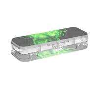 ISAOA Astuccio per matite con drago verde fiamma, con coperchio a scatto, astuccio trasparente a doppio strato con 4 righelli divisori, organizer per scuola e ufficio