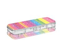 ISAOA Astuccio per matite con motivo a righe arcobaleno e stelle, con coperchio a scatto, astuccio trasparente a due piani, con 4 righelli divisori, organizer per scuola e ufficio