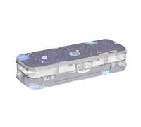 ISAOA Astuccio per matite con motivo razzi spaziali, Ufo e pianeti, con coperchio a scatto, astuccio trasparente a due piani, con 4 righelli divisori, organizer per penne per scuola e ufficio