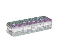 ISAOA Astuccio per matite con stelle fosforescenti, con coperchio a scatto, astuccio trasparente a due piani, con 4 righelli divisori, organizer per scuola e ufficio