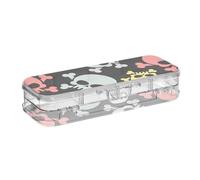 ISAOA Astuccio per matite con teschio di Halloween con cuore colorato, con coperchio a scatto, astuccio trasparente a due piani, con 4 righelli divisori, organizer per penne per scuola e ufficio