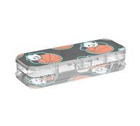 ISAOA Astuccio per matite Lazy Panda on The Orange Basketball con coperchio a scatto, astuccio trasparente a doppio piano con 4 righelli divisori, organizer per penne per scuola e ufficio