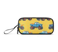 ISAOA Astuccio portamatite con motivo Monster Trucks con 3 scomparti, portatile, grande, per adolescenti, ragazzi, ragazze, adulti, studenti, Modello Monster Truck Cartoon, Taglia unica, Organizer per