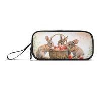 ISAOA Astuccio portamatite con tre simpatici conigli marroni intorno al cestino, grande capacità, 3 scomparti, portatile, grande, per adolescenti, ragazzi, ragazze, adulti, studenti, Tre simpatici