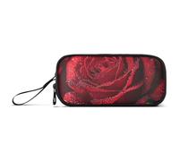 ISAOA Astuccio portamatite grande con rose rosse con gocce d'acqua, 3 scomparti, portatile, grande, per adolescenti, ragazzi, ragazze, adulti, studenti, Rosa Rossa Con Gocce D'acqua, Taglia unica
