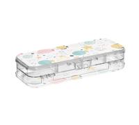 ISAOA Astuccio portapenne con motivo pesce e crostacei in stile scatola con coperchio a scatto, astuccio trasparente a doppio piano con 4 righelli divisori, organizer per penne per scuola e ufficio