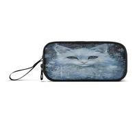 ISAOA Astuccio portapenne di grande capacità con 3 scomparti, astuccio per cancelleria, motivo gatto bianco delle nevi per scuola e ufficio