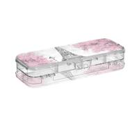 ISAOA Astuccio romantico Torre Eiffel nero, bianco e rosa, con coperchio a scatto, astuccio trasparente a due piani con 4 righelli divisori, organizer per penne per scuola e ufficio