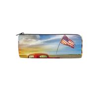 ISAOA Astuccio rosso vintage pick up truck con bandiera americana borsa portapenne borsa portaoggetti borsa portapenne adatto per bambini, studenti o ufficiali, borsa per trucchi da viaggio, #01,