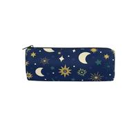 ISAOA Astuccio rotondo vintage con luna mistica e stelle, astuccio portapenne adatto per bambini, studenti o ufficiali, borsa per trucchi da viaggio, #01, Misura unica, Adorabile