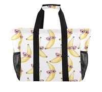 ISAOA Banane gialle Occhiali Rosa Modello Borse da Spiaggia per le Donne Grande Impermeabile Beach Tote Bag Viaggi Piscina Yoga Infermiera Shopping Tote Bag