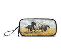 ISAOA Bellissimo astuccio grande con cavallo che corre sull'erba, grande capacità, 3 scomparti, astuccio portatile di grandi dimensioni, per adolescenti, ragazzi, ragazze, adulti, studenti, Bellissimo