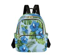 ISAOA Blue Flower Pattern Quilted Multi-Pocket Zaino, Multicolore, S | 2 grandi scomparti principali con cerniera, 3 piccole tasche, manico in pelle lussuosa, spallacci spessi