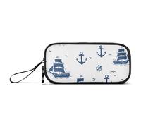 ISAOA Blue Ships and Anchors - Astuccio grande con 3 scomparti, portatile, grande, per adolescenti, ragazzi, ragazze, adulti, studenti, Navi e Ancore Blu, Taglia unica, Organizer per borse